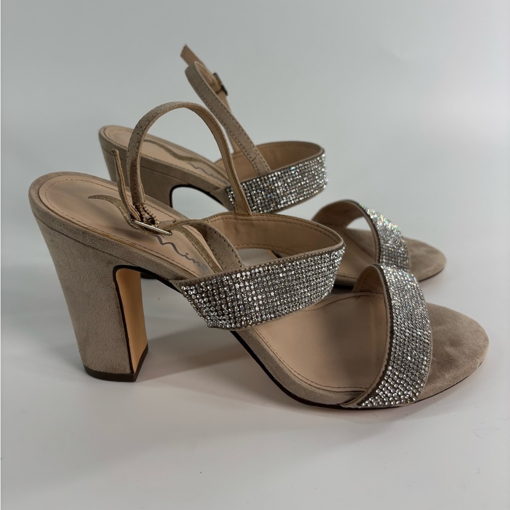 Nina rhinestone strappy heeled sandals nude Size 8.5 special occasion wedding - Picture 2 of 12